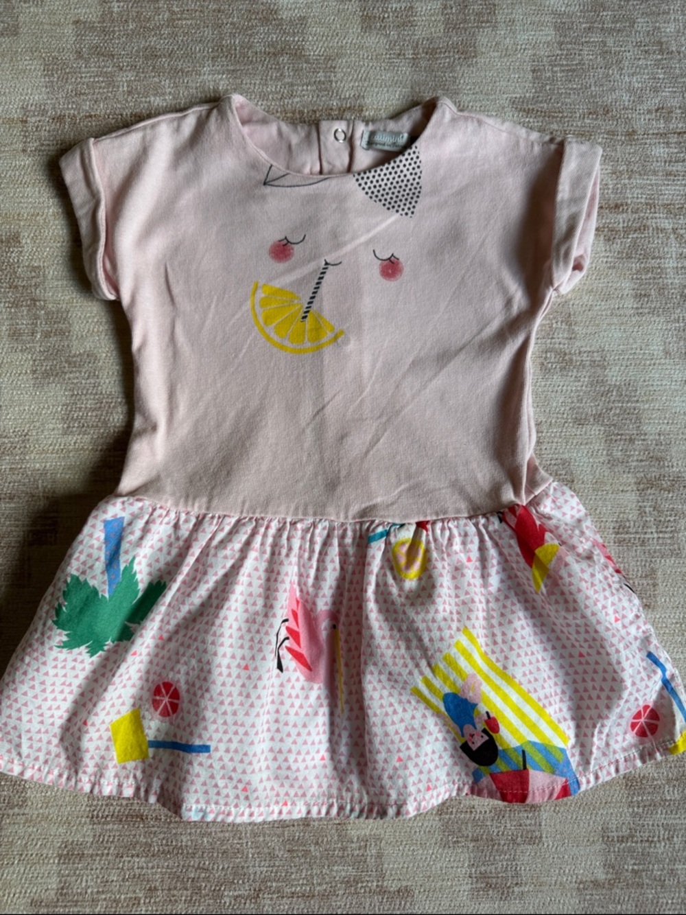 Catimini Pink Short-Sleeve Summer Vacation Print Dress size 12M